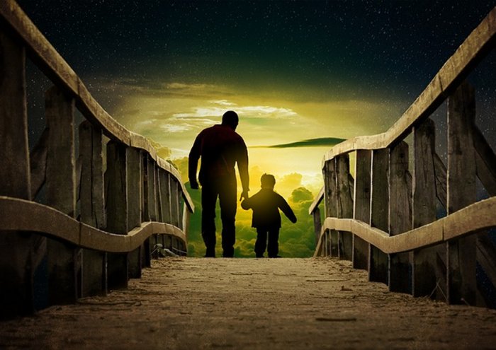 Father And Son Bridge Happiness Man